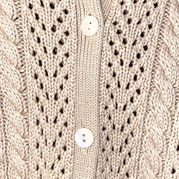 VINTAGE EDDIE BAUER Granny Coastal Grandma Preppy Pointelle Cable Knit Cardigan - Picture 3 of 5